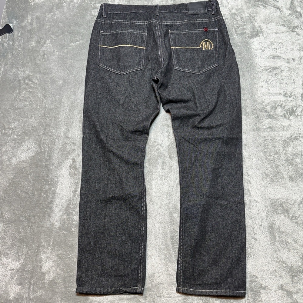 Mecca Jeans Mens 38x32 Black Denim Embroidered Pocket Baggy Y2K Hip Hop